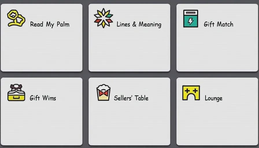 Six community boards for palmistry and gifts.