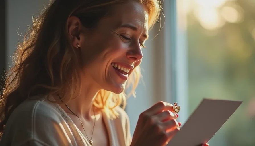 Emotional reaction to palm-decoded birthday gift.