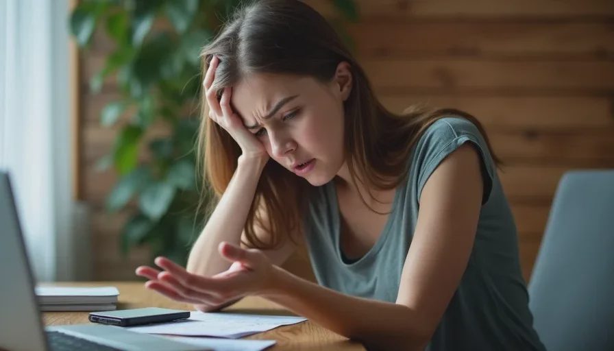 Worried person examining short lifeline.
